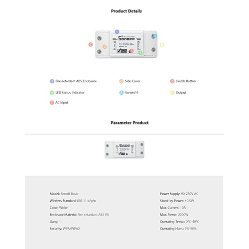 SONOFF Basic Smart Home Switch WiFi - Ασύρματος Έξυπνος Διακόπτης GloboStar 48455