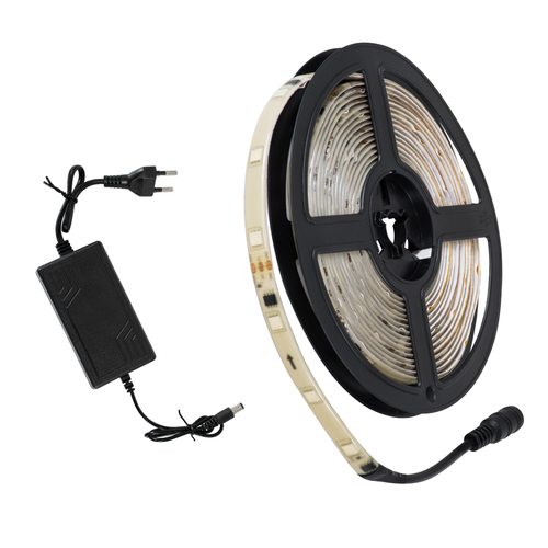 GloboStar® S-120002 Σετ Ταινία LED Digital Magic Strip IC3 5m 36W/5m 12V 30LED/m 5050 SMD 600lm/m 120° Αδιάβροχη IP65 με Ενσωματωμένα Προγράμματα Λειτουργίας και Τροφοδοτικό RGB