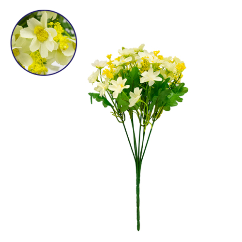 GloboStar® 09080 Τεχνητό Φυτό Διακοσμητικό Μπουκέτο Μαργαρίτες Λευκό - Κίτρινο M20cm x Υ30cm Π20cm με 7 Κλαδάκια
