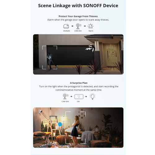 GloboStar® 80105 SONOFF S-CAM Slim Smart Home Security Camera WiFi 2.4GHz 1080P 130° Two Way Audio - Local & Cloud Storage - Nigh Vision - Motion Detection - Motion Alarm DC 5V 1A