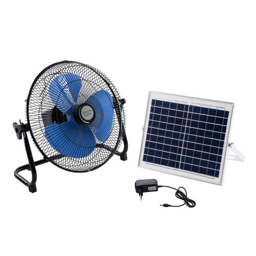 GloboStar® SOLARO-FAN 85351 Solar Fan Αυτόνομος Ηλιακός Επιδαπέδιος Ανεμιστήρας 25W 2 Λειτουργιών Ρεύματος με AC 220-240V ή με Φωτοβολταϊκό Panel 9V 12W & Επαναφορτιζόμενη Μπαταρία Li-ion 7.4V 4400mAh - 12 Ταχύτητες - Ενσωματωμένο USB 2.0 Charger Συσκευών - IP20 - Μ42 x Π20 x Υ35cm - Μαύρο & Μπλε - 2 Years Warranty