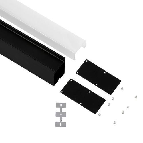 GloboStar® SURFACEPENDANT-PROFILE 70832-1M Προφίλ Αλουμινίου - Βάση & Ψύκτρα Ταινίας LED με Λευκό Γαλακτερό Κάλυμμα - Επιφανειακή & Κρεμαστή Χρήση - Πατητό Κάλυμμα - Μαύρο - 1 Μέτρο - Μ100 x Π3.5 x Υ7.4cm