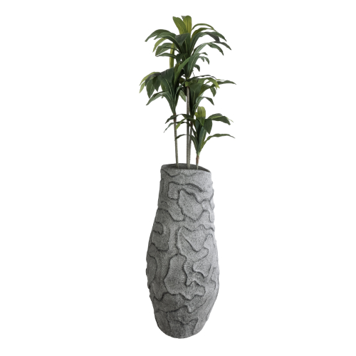 GloboStar® Artificial Garden GALICIA 20764 Επιδαπέδιο Πολυεστερικό Τσιμεντένιο Κασπώ Γλάστρα - Flower Pot Γκρι Φ50 x Υ110cm