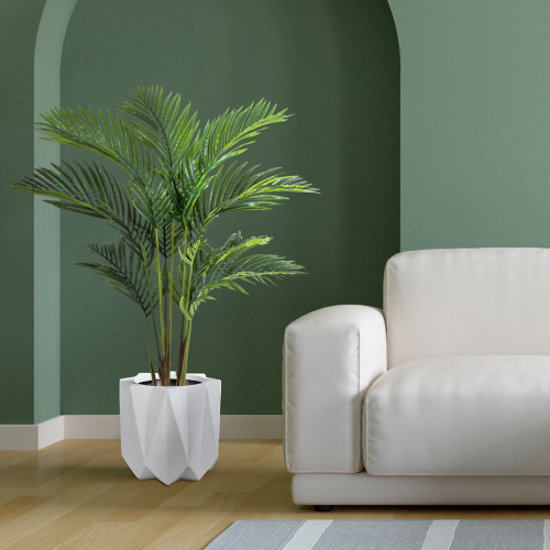 GloboStar® Artificial Garden PADOVA 20741 Επιδαπέδιο Πολυεστερικό Τσιμεντένιο Κασπώ Γλάστρα - Flower Pot Λευκό Φ51 x Υ46cm