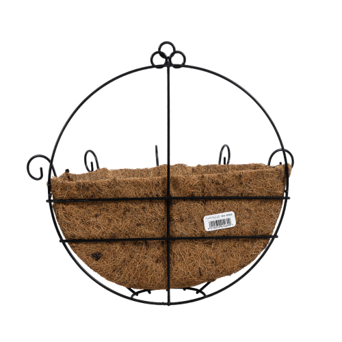 GloboStar® Artificial Garden KOUFONISIA 20562 Κρεμαστό Διακοσμητικό Κασπώ Γλάστρα - Flower Pot από Φλοιό Καρύδας Καφέ με Μαύρη Μεταλλική Βάση Φ30 x Υ33cm