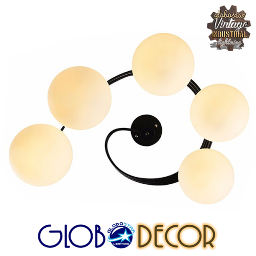 GloboStar® SELINA 01090 Μοντέρνο Φωτιστικό Οροφής Πολύφωτο Μαύρο Μεταλλικό με Λευκό Γυαλί Φ63 x Y47cm
