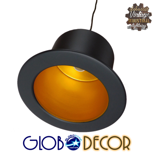 GloboStar® SHERLOCK 01215 Vintage Κρεμαστό Φωτιστικό Οροφής Μονόφωτο 1 x E27 Μαύρο Μεταλλικό Καμπάνα Φ26 x Y18cm