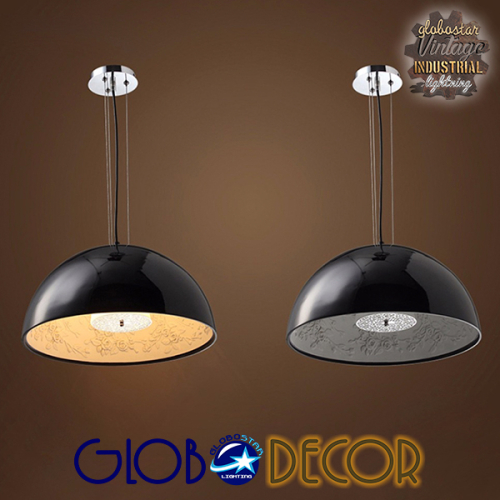 GloboStar® SERENIA BLACK 01270 Μοντέρνο Κρεμαστό Φωτιστικό Οροφής Μονόφωτο Μαύρο Γύψινο Καμπάνα Φ60 x Y30cm
