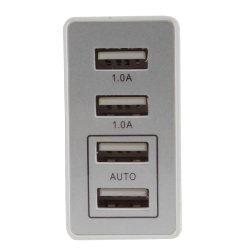 Φορτιστής USB 4 Θέσεων Wall Adapter 2 x AUTO 2.1A & 2 x 1A 5V DC Λευκός με Χρώμιο GloboStar 69997