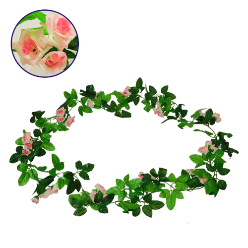 GloboStar® 09018 Τεχνητό Κρεμαστό Φυτό Διακοσμητική Γιρλάντα Μήκους 2.2 μέτρων με 33 X Μικρά Τριαντάφυλλα Ροζ Λευκά