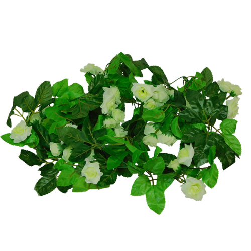 GloboStar® 09019 Τεχνητό Κρεμαστό Φυτό Διακοσμητική Γιρλάντα Μήκους 2.2 μέτρων με 33 X Μικρά Τριαντάφυλλα Πράσινα Λευκά