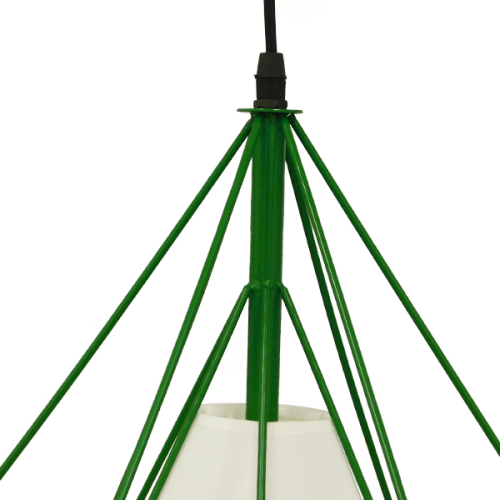 GloboStar® KAIRI 01622 Μοντέρνο Industrial Κρεμαστό Φωτιστικό Οροφής Μονόφωτο 1 x E27 Πράσινο με Άσπρο Ύφασμα Μεταλλικό Πλέγμα Φ38 x Υ39cm