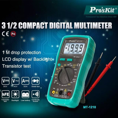 GloboStar® 79982 Ψηφιακό Πολύμετρο Proskit MT-1210 με Θήκη Προστασίας - Οθόνη 3 ½ - Buzzer και Βοηθητικό Φωτισμό