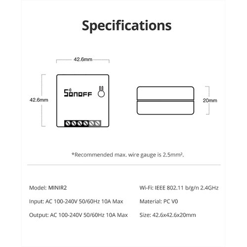 GloboStar® 80002 SONOFF MINIR2 - Wi-Fi Smart Switch Two Way Dual Relay (Upgraded)