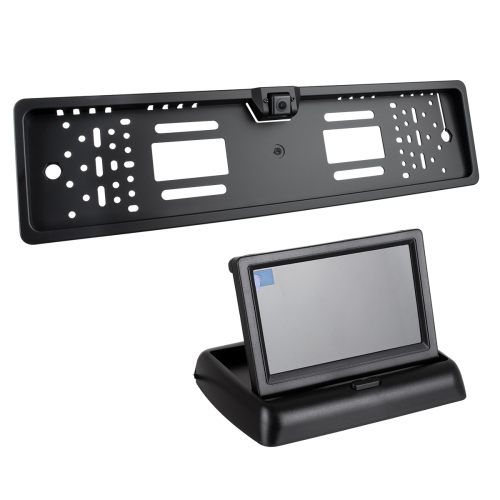 GloboStar® 86013 Πλαίσιο Πινακίδας Αυτοκινήτου με Ενσωματωμένη Αδιάβροχη Κάμερα Οπισθοπορείας 720p HD CMOS Signal 170° DC 12V και Πτυσσόμενη Οθόνη 4.3