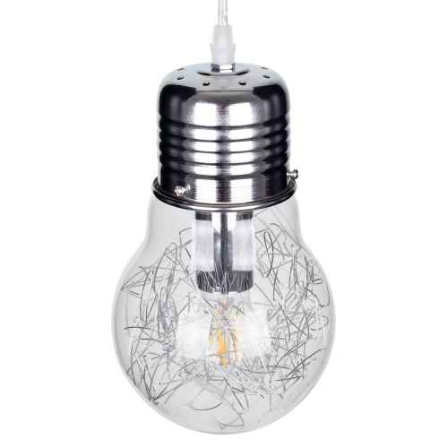 GloboStar® LAMP 01676 Μοντέρνο Κρεμαστό Φωτιστικό Οροφής Μονόφωτο 1 x E27 Ασημί Νίκελ Μεταλλικό Διάφανο Γυαλί Φ15 x Υ27cm