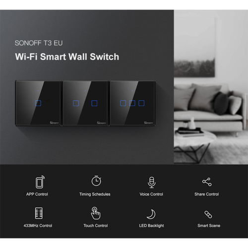GloboStar® 80019 SONOFF T3EU2C-TX-EU-R2 - Wi-Fi Smart Wall Touch Button Switch 2 Way TX GR Series