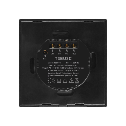 GloboStar® 80020 SONOFF T3EU3C-TX-EU-R2 - Wi-Fi Smart Wall Touch Button Switch 3 Way TX GR Series