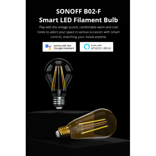 GloboStar® 80028 SONOFF B02-F-ST64-R2 - Wi-Fi Smart LED Filament Bulb E27 ST64 7W 700lm AC 220-240V CCT Change from 1800K to 5000K Dimmable