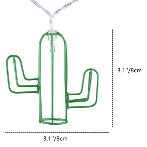 79802 Διακοσμητική Γιρλάντα Green Cactus 6 Μέτρα με Διακόπτη On/Off - 40 LED 4W με Μπαταρίες 3xAA & Διάφανο Καλώδιο IP20 Ψυχρό Λευκό 6000K Μ6m