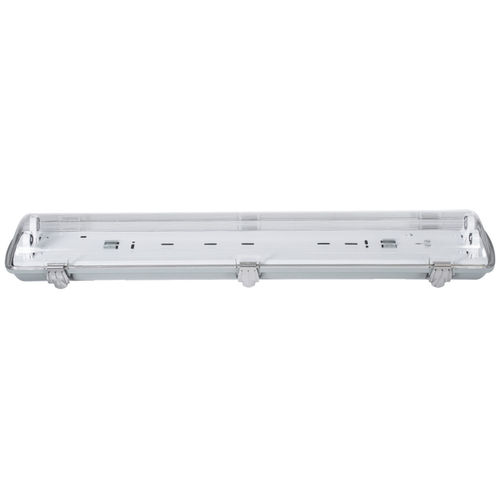 GloboStar® 90611 60cm Tri-Proof Πλαστικό PC Σκαφάκι με Μεταλλικά Clips για 2 x Λάμπες T8 Τύπου Φθορίου LED Τροφοδοσίας Ενός Άκρου Αδιάβροχο IP65