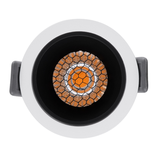 GloboStar® PLUTO-S 60247 Χωνευτό LED Spot Downlight TrimLess Φ6.4cm 7W 875lm 38° AC 220-240V IP20 Φ6.4 x Υ4.9cm - Στρόγγυλο - Λευκό με Μαύρο Κάτοπτρο & Anti-Glare HoneyComb - Θερμό Λευκό 2700K - Bridgelux COB - 5 Years Warranty