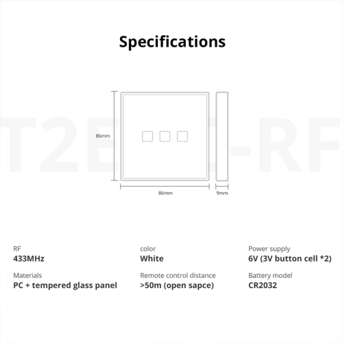 GloboStar® 80067 SONOFF T2EU3C-RF - 433MHz Wireless Smart Wall Touch Button Switch 3 Way - RF Series