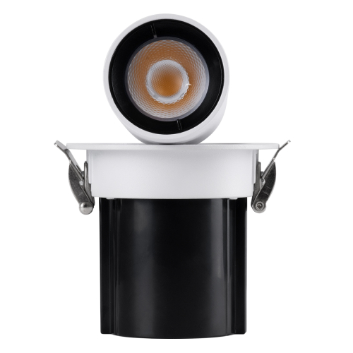 GloboStar® VIRGO-S 60303 Χωνευτό LED Spot Downlight TrimLess Φ9cm 7W 875lm 36° AC 220-240V IP20 Φ9cm x Υ9cm - Στρόγγυλο - Λευκό με Μαύρο Κάτοπτρο - Θερμό Λευκό 2700K - Bridgelux COB - 5 Years Warranty