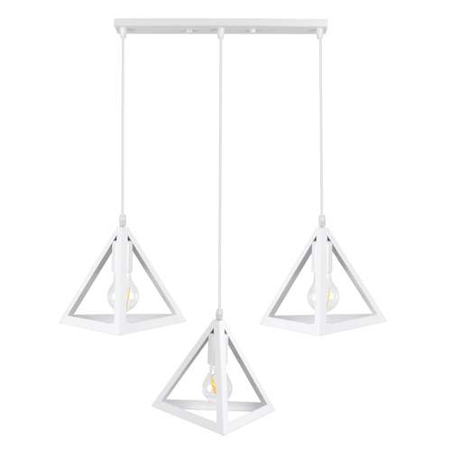 GloboStar® TRIANGLE 00622 Μοντέρνο Κρεμαστό Φωτιστικό Οροφής Τρίφωτο 3 x E27 Λευκό Μεταλλικό Πλέγμα Μ70 x Π22 x Y130cm