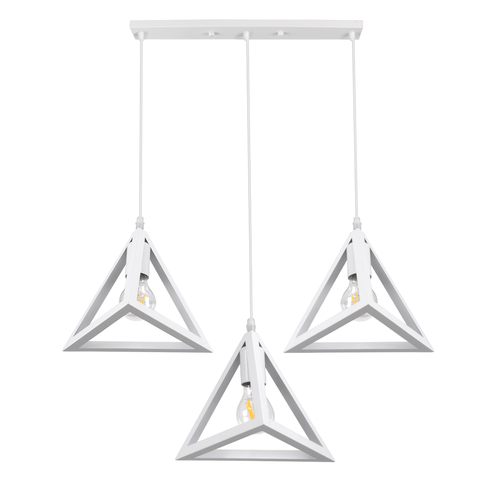 GloboStar® TRIANGLE 00622 Μοντέρνο Κρεμαστό Φωτιστικό Οροφής Τρίφωτο 3 x E27 Λευκό Μεταλλικό Πλέγμα Μ70 x Π22 x Y130cm