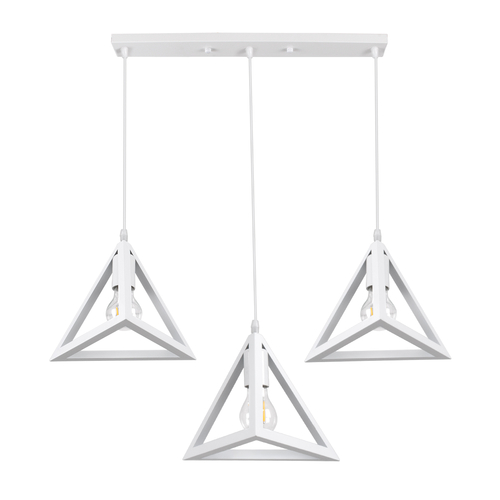 GloboStar® TRIANGLE 00622 Μοντέρνο Κρεμαστό Φωτιστικό Οροφής Τρίφωτο 3 x E27 Λευκό Μεταλλικό Πλέγμα Μ70 x Π22 x Y130cm