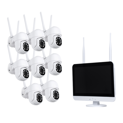 GloboStar® 86042 Ασύρματο Καταγραφικό με Οθόνη - 8 x Camera 2MP 1080P WiFi  360° Μοιρών - Αδιάβροχο IP66 - Νυχτερινή Όραση με LED IR - Διπλή Κατέυθυνση Ομιλίας - Ανιχνευτή Κίνησης - Νυχτερινή Λήψη - Λευκό