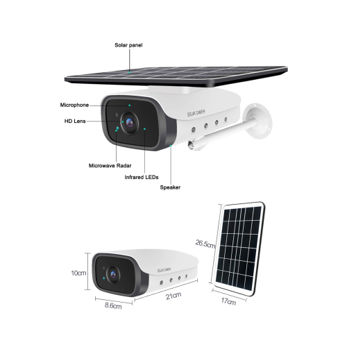 GloboStar® 86047 Αυτόνομη Ηλιακή Camera 1080P 2MP WiFi 150° Μπαταρία 3200mAh Φωτοβολταϊκό Πάνελ Διπλή Κατέυθυνση Ομιλίας Αδιάβροχη IP66 Ψυχρό Λευκό 6000K - Λευκό