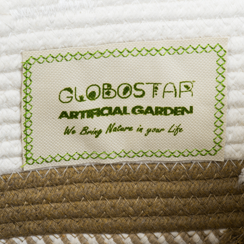 GloboStar® Artificial Garden ITHAKI 20324 Διακοσμητικό Πλεκτό Καλάθι - Κασπώ Γλάστρα - Flower Pot Καφέ με Λευκό Φ25cm x Υ25cm