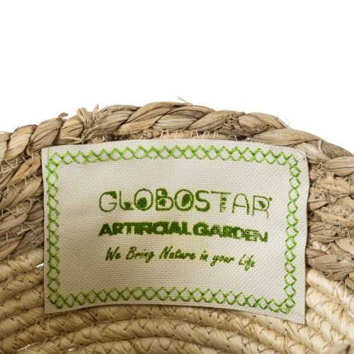 GloboStar® Artificial Garden KYTHIRA 20272 Διακοσμητικό Πλεκτό Καλάθι - Κασπώ Γλάστρα - Flower Pot Μπεζ με Λευκό Φ18cm x Υ15cm