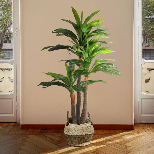 GloboStar® Artificial Garden ANDROS 20317 Διακοσμητικό Πλεκτό Καλάθι - Κασπώ Γλάστρα - Flower Pot Καφέ με Μπεζ Φ29cm x Υ30cm
