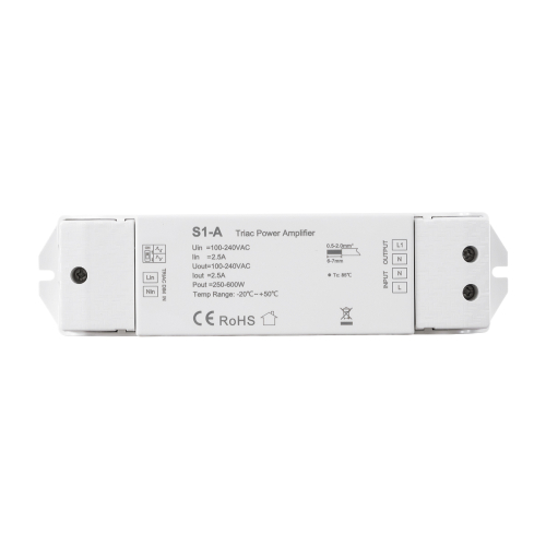 GloboStar® 73128 S1-A SKYDANCE AC Triac Amplifier 1 Κανάλι AC 100-240V 1 x 2.5A 600W - Max 2.5A 600W - IP20  Μ17.5 x Π4.5 x Υ2.5cm - 5 Χρόνια Εγγύηση