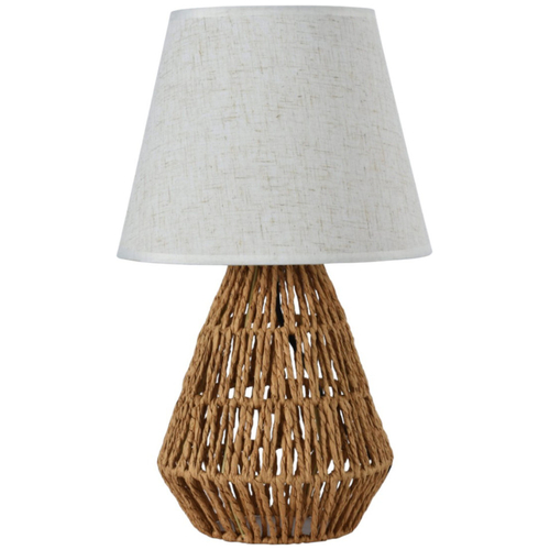 20204018 - MANDO - Modern Style - Επιτραπέζιο/Πορτατίφ/Λαμπατέρ - Μονόφωτο - 1xE27 - Σχοινί με Ύφασμα - Καφέ με Λευκό - Καπέλο - Φ25 x Υ40cm
