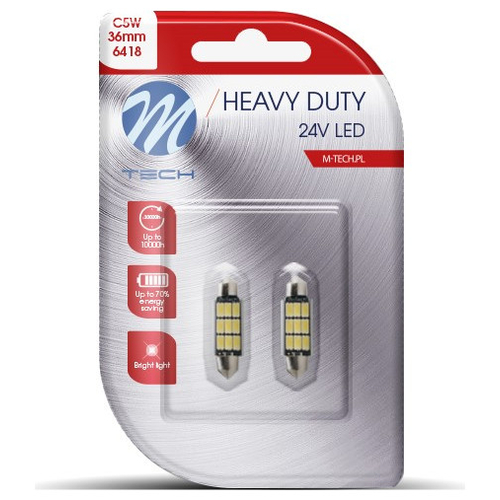 ΛΑΜΠΑΚΙΑ ΠΛΑΦΟΝΙΕΡΑΣ C5W 24V SV8,5 36mm 9xSMD5630 LED ΛΕΥΚΟ HEAVY DUTY BLISTER  M-TECH - 2 Τεμ.