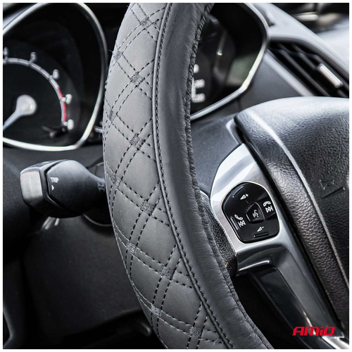 ΚΑΛΥΜΜΑ ΤΙΜΟΝΙΟΥ ΑΠΟ ΔΕΡΜΑ (S) 35-37cm SWC-51-S ΣΕ ΜΑΥΡΟ ΧΡΩΜΑ ΜΕ ΜΑΥΡΕΣ ΡΑΦΕΣ AMIO - 1 Τεμ.