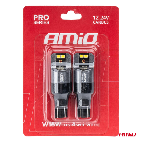 ΛΑΜΠΑΚΙΑ T15 W16W 12/24V 6.000K 4xSMD LED CAN-BUS ΛΕΥΚΟ 2016 PRO SERIES AMIO - 2 Τεμ.