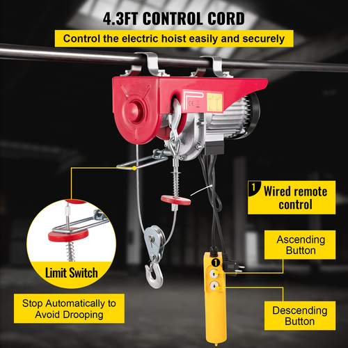 VEVOR Lift Electric Hoist 550Lbs/1100Lbs Electric Hoist 220V Overhead Crane Lift Electric Wire Hoist Τηλεχειριστήριο | VEVOR GR