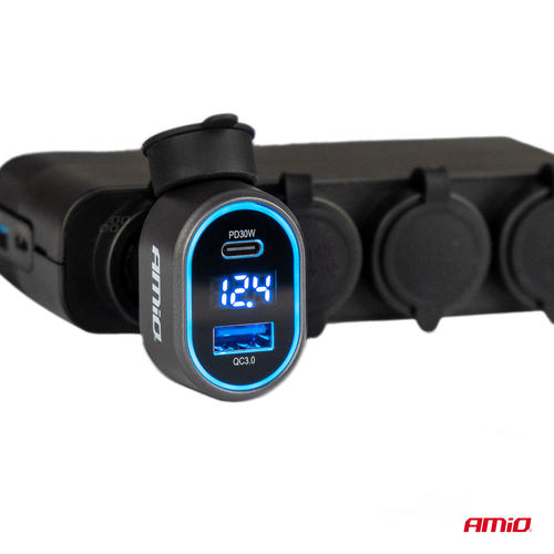 ΦΟΡΤΙΣΤΗΣ ΑΝΑΠΤΗΡΑ ΜΕ 2 ΘΥΡΕΣ USB-C+USB-A QUICK CHARGE 3.0 30W ΜΕ ΒΟΛΤΟΜΕΤΡΟ ΜΑΥΡΟ AMIO - 1 Τεμ.