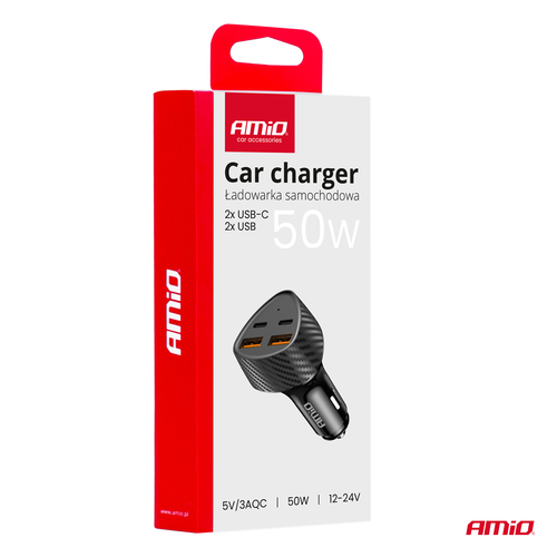 ΦΟΡΤΙΣΤΗΣ ΑΝΑΠΤΗΡΑ ΜΕ 4 ΘΥΡΕΣ 2xUSB-A+2xUSB-C 50W ΜΑΥΡΟ AMIO - 1 Τεμ.