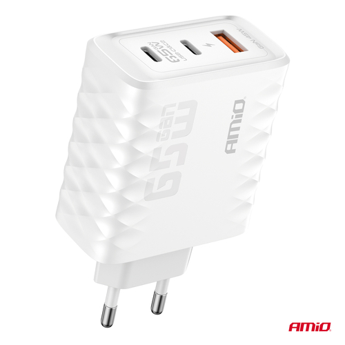 ΦΟΡΤΙΣΤΗΣ ΜΕ ΟΙΚΙΑΚΗ ΠΡΙΖΑ ΜΕ 3 ΘΥΡΕΣ 2xUSB-C+USB-A 65W 100-240V ΛΕΥΚΟ AMIO - 1 Τεμ.