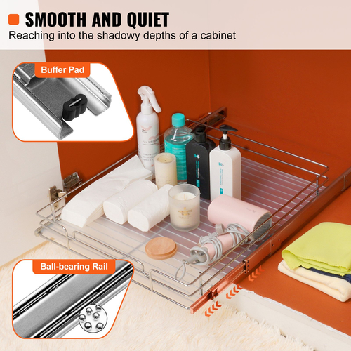 VEVOR 17&quot; Π x 21&quot; D Pull Out Organizer ντουλαπιών, Ράφια βαρέως τύπου Slide Out, Συρτάρια από επιχρωμιωμένο ατσάλι, Συρόμενο συρτάρι αποθήκευσης για το σπίτι, εσωτερικό ντουλάπι κουζίνας, μπάνιο, κάτω από νεροχύτη