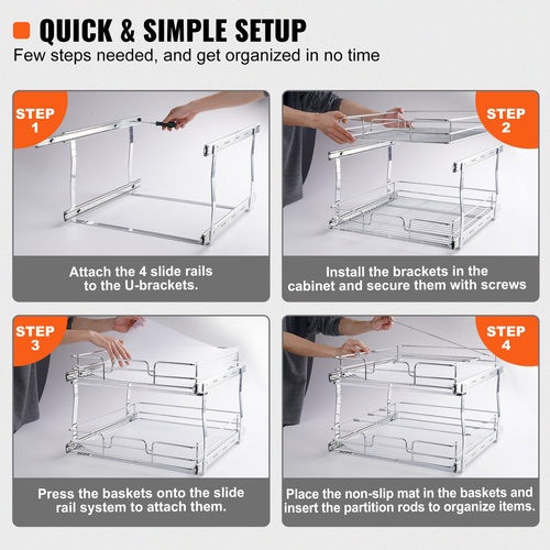 VEVOR 2 Tier 19&quot;W x 20&quot;D Pull Out Organizer ντουλαπιών, Heavy Duty Slide Out Pantry ράφια, συρτάρια από επιχρωμιωμένο χάλυβα, συρόμενο συρτάρι αποθήκευσης για εσωτερικό ντουλάπι κουζίνας, μπάνιο, κάτω από νεροχύτη