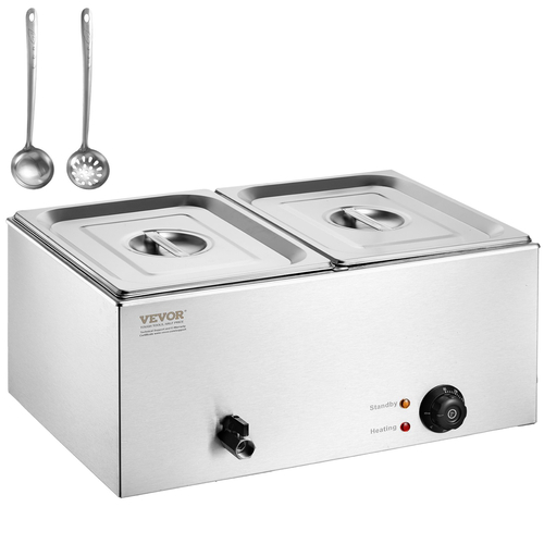 VEVOR Commercial Electric Food Warner με 2 τηγάνια Μπουφές πάγκου 17L Bain Marie