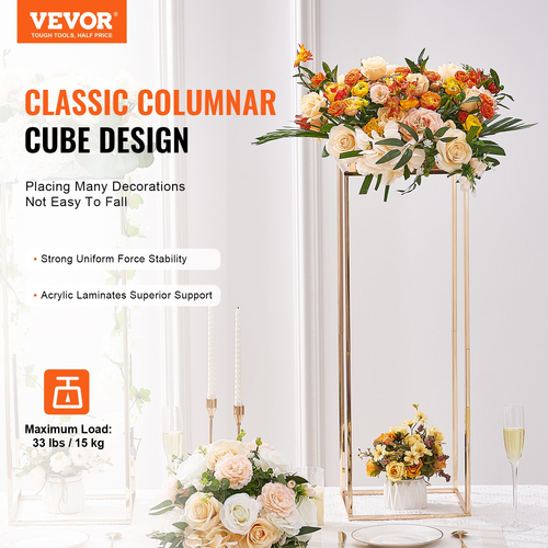 VEVOR 10PCS 31,5 ιντσών/80 εκ. Σταντ για λουλούδια γάμου, με ακρυλικό laminate, μεταλλικό βάζο με στήλη γεωμετρικά κεντρικά στάντ, χρυσό ορθογώνιο φλοράλ ράφι για δεξίωση εκδηλώσεων, διακόσμηση πάρτι