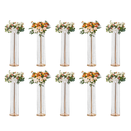 VEVOR 10PCS 35,43 ιντσών /90cm Ψηλός Κρυστάλλινος Γάμος Λουλούδια Βάζα, Πολυτελή Κεντρικά Βάζα Λουλούδια Κρυστάλλινο Χρυσό Βάζο Μεταλλικό, Ιδανικό για Τελετή Τελετής Γαμήλιο πάρτι T-stage Dinner Event Ξενοδοχείο Διακόσμηση σπιτιού